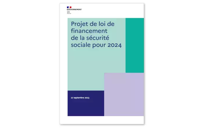 Visuel de couverture du dossier de presse relatif au Projet de loi de financement de la sécurité sociale pour 2024