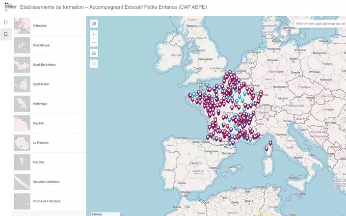 Cartographie des établissements de formation au CAP accompagnant éducatif petite enfance