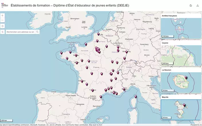 Cartographie des établissements dispensant le diplôme d'éducateur jeunes enfants