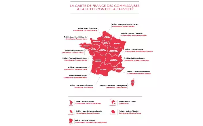 Carte de France des commissaires à la lutte contre la pauvreté