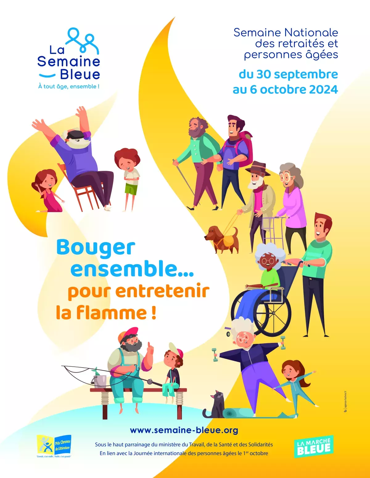 Affiche pour la semaine bleue 2024 : Bouger ensemble pour entretenir la flamme