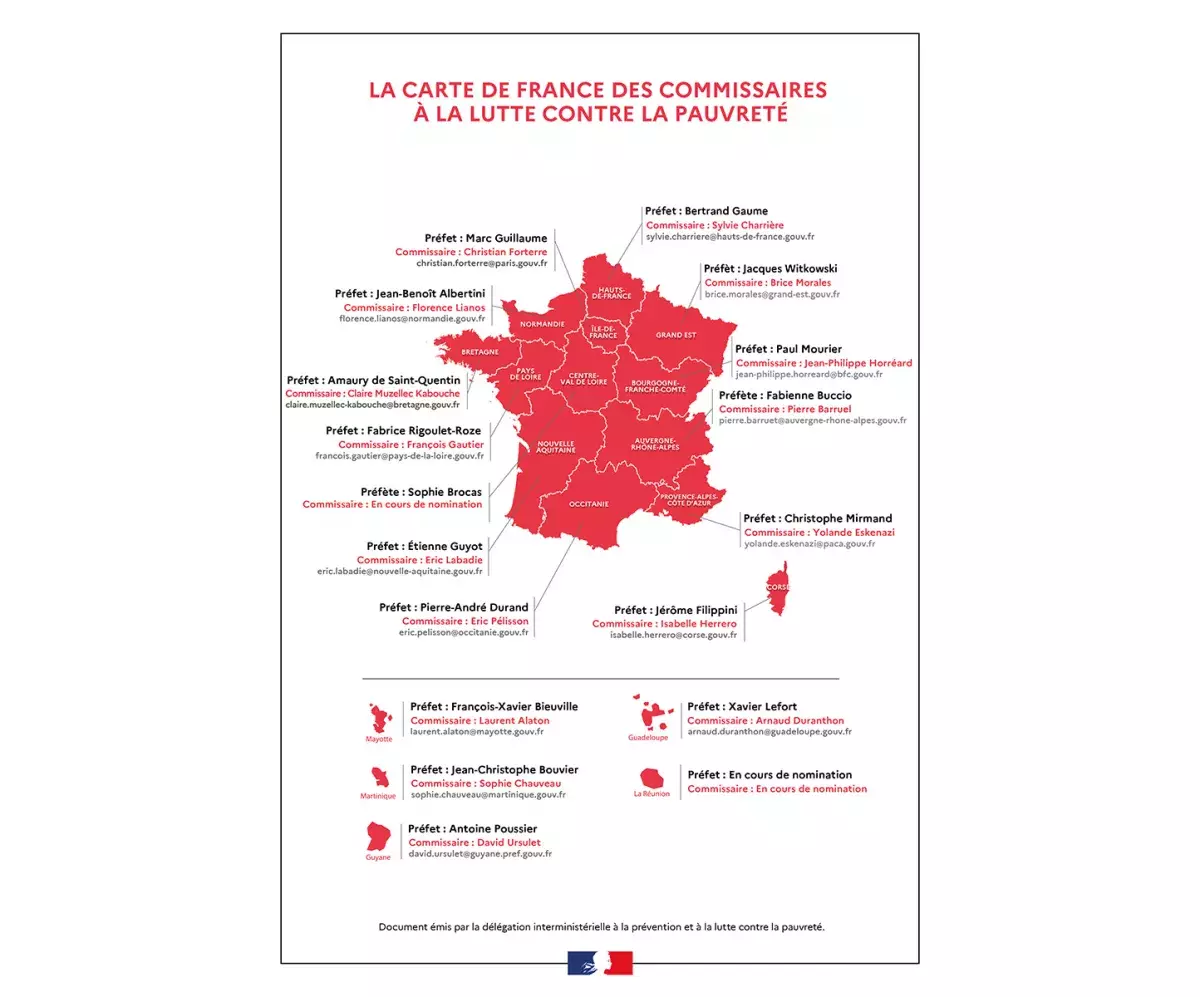 Carte de France des commissaires à la lutte contre la pauvreté