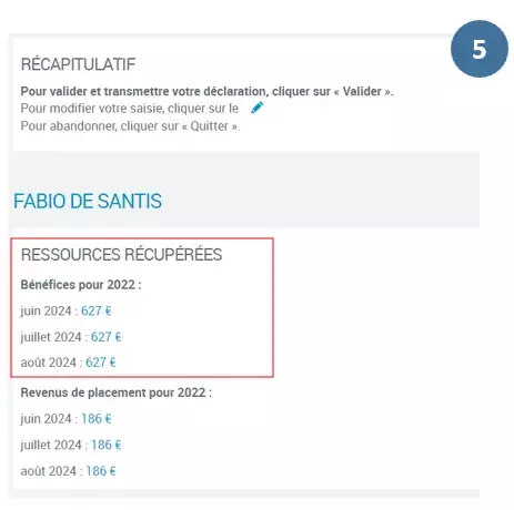 Etape 5 - Vérifiez votre récapitulatif avec les sommes déclarées et validez la déclaration