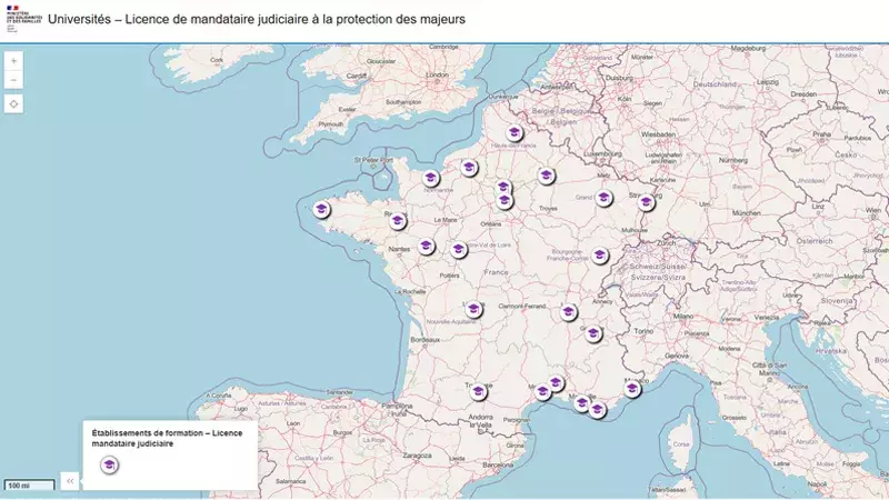 Carte des licences de mandataire judiciaire à la protection des majeurs